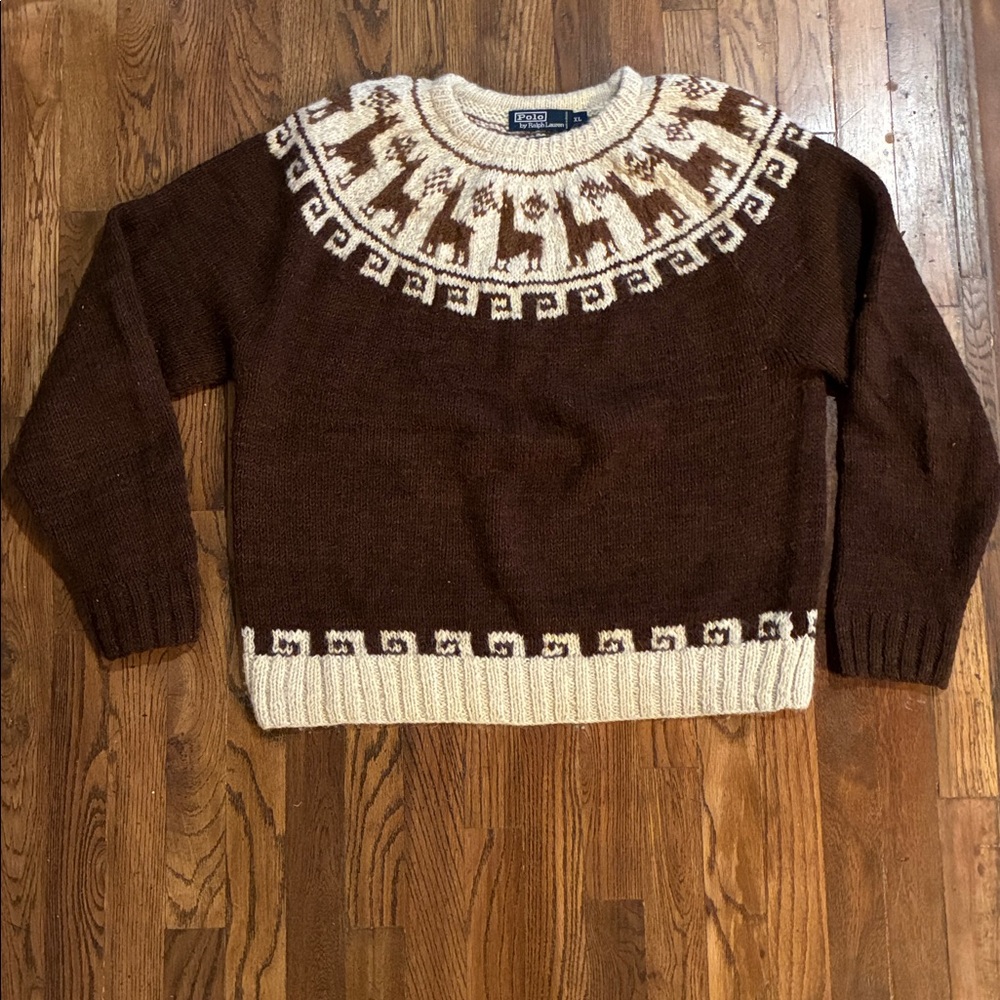 Polo by Ralph Lauren Vintage Llama and Wool Blend Hand Knitted Rare Sweater XL